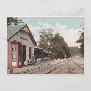 Tåg Station, Sjö Hopatcong, New jersey Vintagen Vykort
