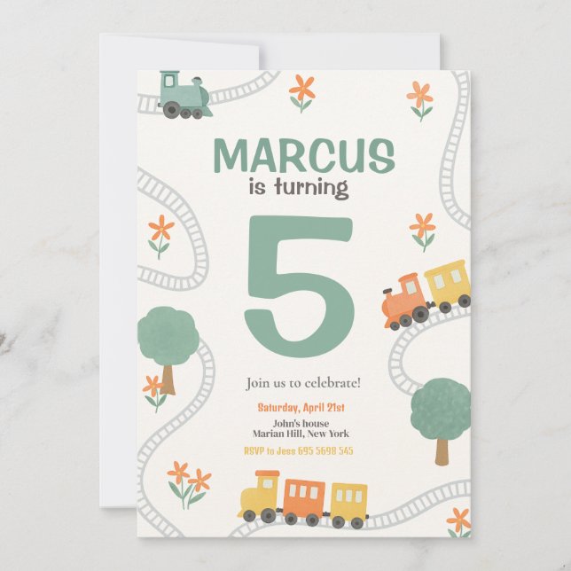 Tåg Travel Railroad Barns födelsedag Party Inbjudningar (Framsida)