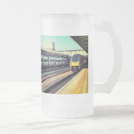 Tåg vid station frostat ölglas