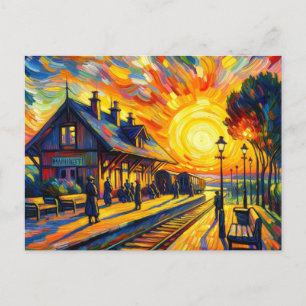 Tåg vid Sunset Vykort