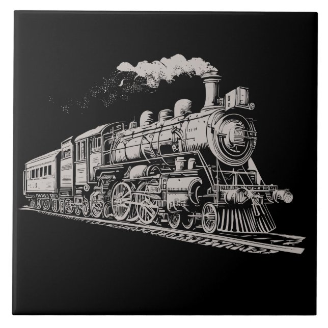 Tåg Vintage Graphics Design Sketch Retro Steam Kakelplatta (Framsidan)
