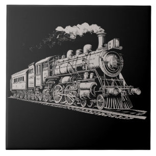 Tåg Vintage Graphics Design Sketch Retro Steam Kakelplatta
