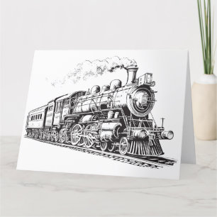 Tåg Vintage Graphics Design Sketch Retro Steam Tack Kort