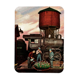 Tåg Yard Blomsterträdgård av Stevan Dohanos Magnet