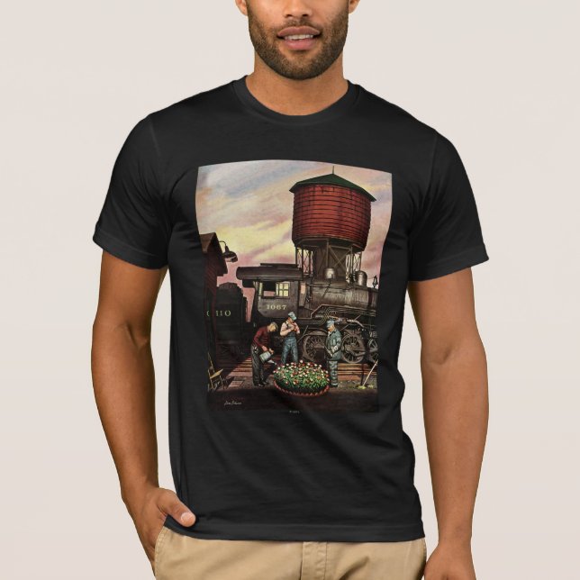 Tåg Yard Blomsterträdgård av Stevan Dohanos T-shirt (Framsida)