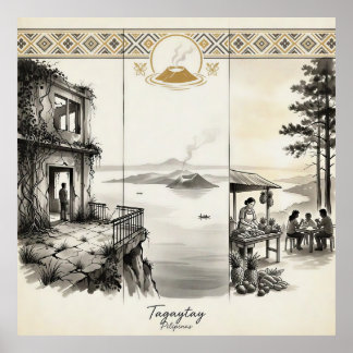 Tagaytay- En Ås Tre Ögonblick Sumi-e Poster
