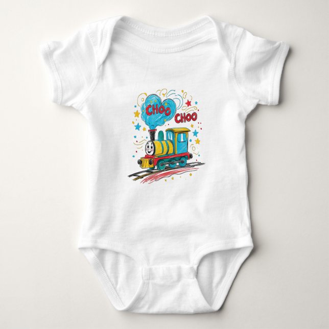 Tågbanebarnkläder Baby Choo Choo Tågleksaksklännin T Shirt (Framsida)