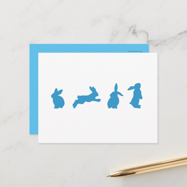 Tågblått på vita kaniner vykort (Fram/Back In Situ)