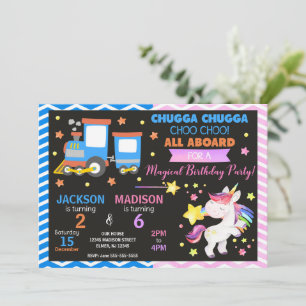 Tåget Choo Choo & Enhörning Gemensam Födelsedag Inbjudningar