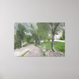 Tåget nära floden Wrapped Canvas