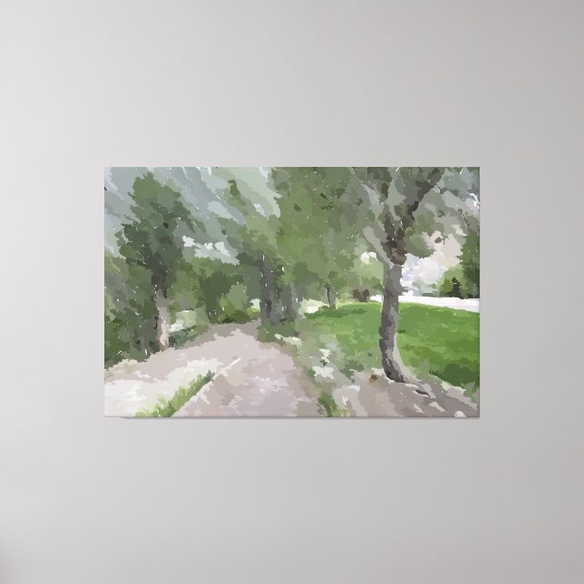 Tåget nära floden Wrapped Canvas (Framsida)