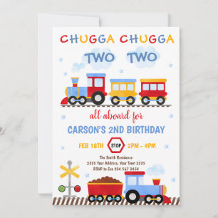 Tågfödelsedagsinbjudan Chugga Chugga Two Two Tåg Inbjudningar
