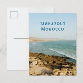 Taghazoutbukten och surfare, Marocko resefoto Vykort