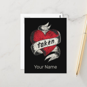 Tagna Och Förälskade Vintage Tattoo Hjärta Förlovn Vykort