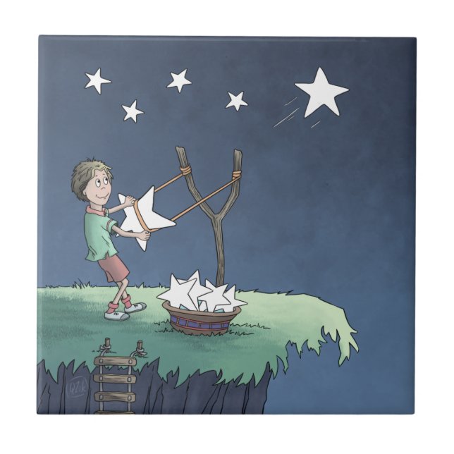 Tagning av stjärnor - Skapande Önskemål keramiskt  Kakelplatta (Framsidan)