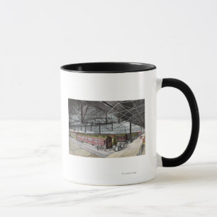 Tågskjul på den fackliga stationen mugg