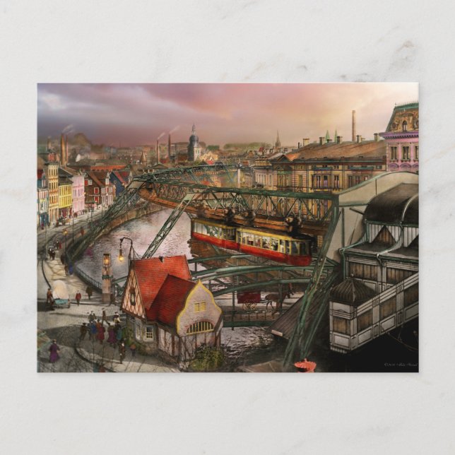 Tågstation - Wuppertal Schwebebahn 1913 Vykort (Framsida)