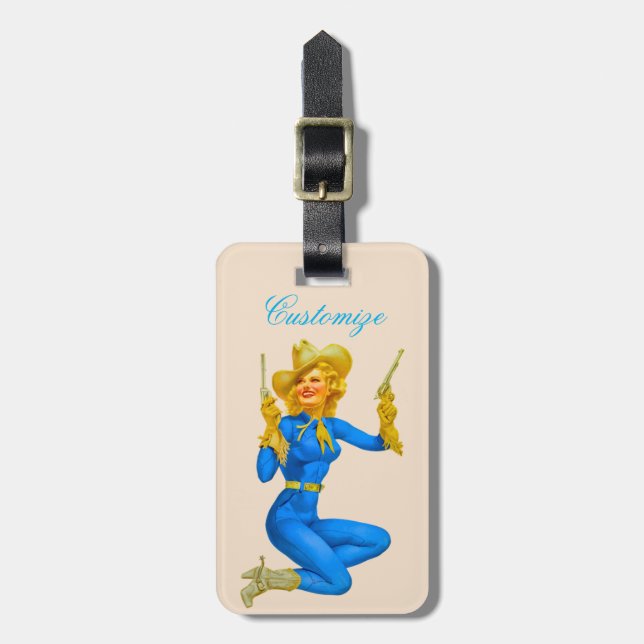 Tågstickande Cowgirl Thunder_Cove Bagagebricka (Vertikal Framsida)