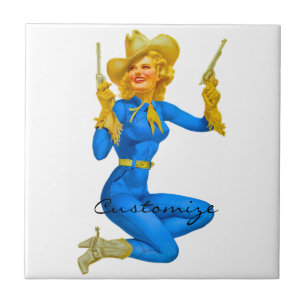 Tågstickande Cowgirl Thunder_Cove Kakelplatta