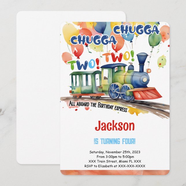 Tågtjejparty 4 år inbjudningar (Fram/baksida)