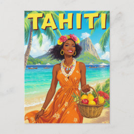 Tahiti Beach Beauty Retro Art Vykort