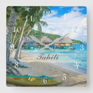 TAHITI CLOCK.  BEAUTIFUL TAHITI PARADISS BEVARAR P FYRKANTIG KLOCKA