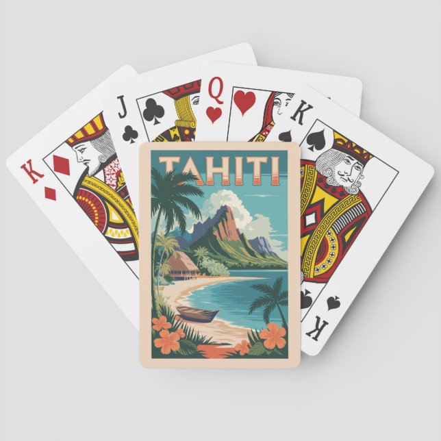 Tahiti Fransk Polynesia Illustration Travel Art Casinokort (Baksidan)