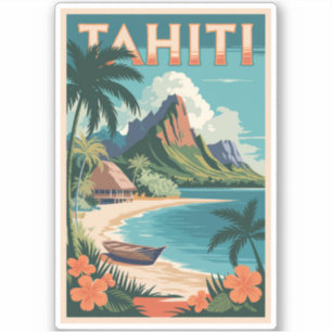 Tahiti Fransk Polynesia Illustration Travel Art Klistermärken