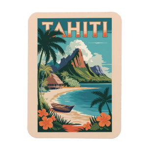 Tahiti Fransk Polynesia Illustration Travel Art Magnet