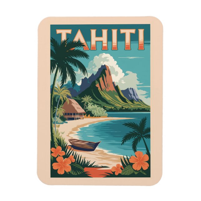 Tahiti Fransk Polynesia Illustration Travel Art Magnet (Vertikal)