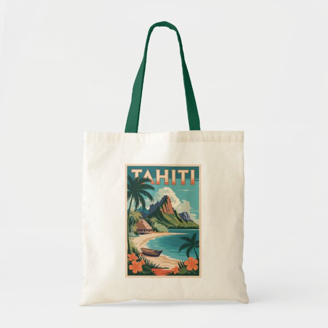 Tahiti Fransk Polynesia Illustration Travel Art Tygkasse (Framsidan)