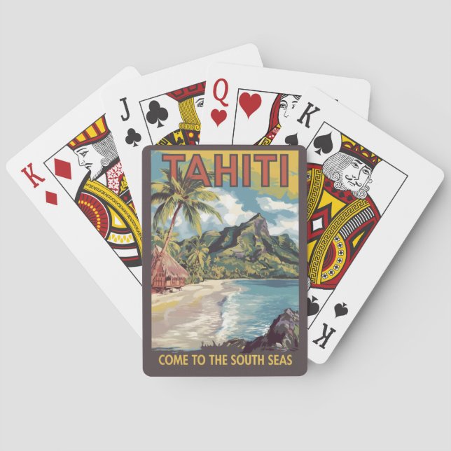 Tahiti Fransk Polynesia Painterly Travel Art Retro Casinokort (Baksidan)