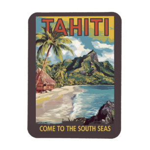 Tahiti Fransk Polynesia Painterly Travel Art Retro Magnet