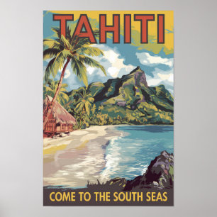 Tahiti Fransk Polynesia Painterly Travel Art Retro Poster