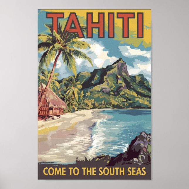 Tahiti Fransk Polynesia Painterly Travel Art Retro Poster (Framsidan)