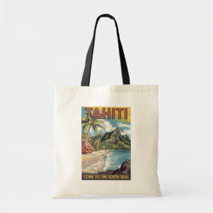 Tahiti Fransk Polynesia Painterly Travel Art Retro Tygkasse
