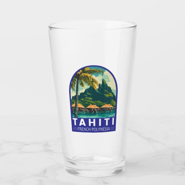 Tahiti Fransk Polynesia Travel Art Emblem Glaskopp (Framsida)
