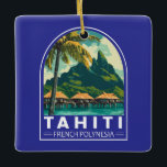 Tahiti Fransk Polynesia Travel Art Emblem Julgransprydnad Keramik<br><div class="desc">Tryckdesign för Tahiti-retrovektor. Tahiti är den största ön i Fransk Polynesien,  södra Stillahavsområdet.</div>