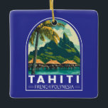Tahiti Fransk Polynesia Travel Art Emblem Julgransprydnad Keramik<br><div class="desc">Tryckdesign för Tahiti-retrovektor. Tahiti är den största ön i Fransk Polynesien,  södra Stillahavsområdet.</div>