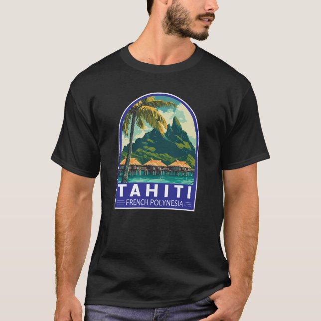 Tahiti Fransk Polynesia Travel Art Emblem T Shirt (Framsida)