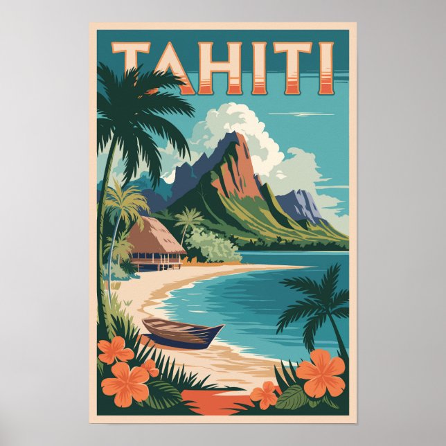 Tahiti Franska Polynesien Illustration Resa Konst Poster (Framsidan)