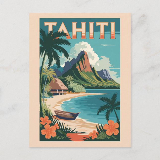 Tahiti Franska Polynesien Illustration Resa Konst Vykort (Framsida)