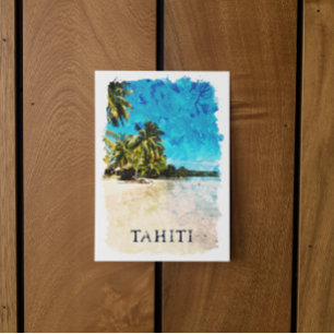 Tahiti Franska Polynesien Strand Akvarell Vykort