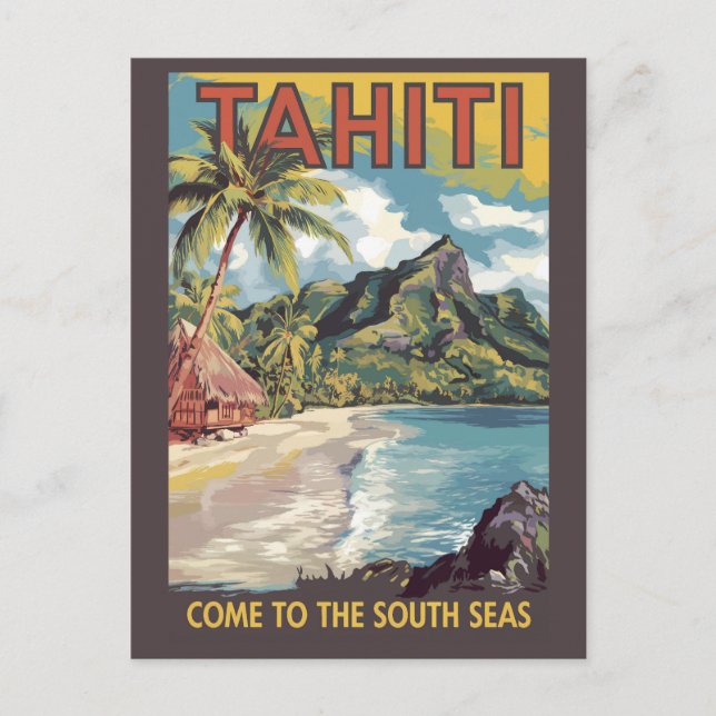 Tahiti French Polynesia Painterly Travel Art Retro Vykort (Framsida)