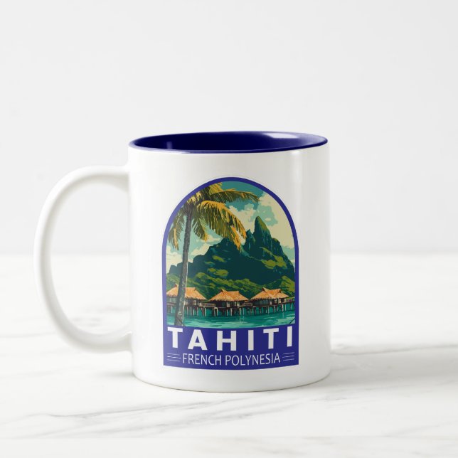 Tahiti French Polynesia Travel Art Emblem Två-Tonad Mugg (Vänster)