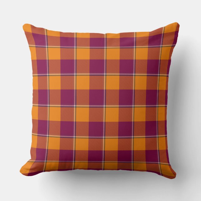 Tahiti Gold and Rose Bud Cherry Plaid Burgundy Kudde (Framsida)