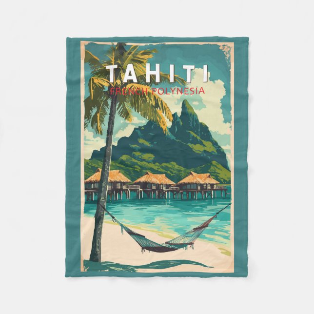 Tahiti Illustration Resa Konst Vintage Fleecefilt (Framsidan)