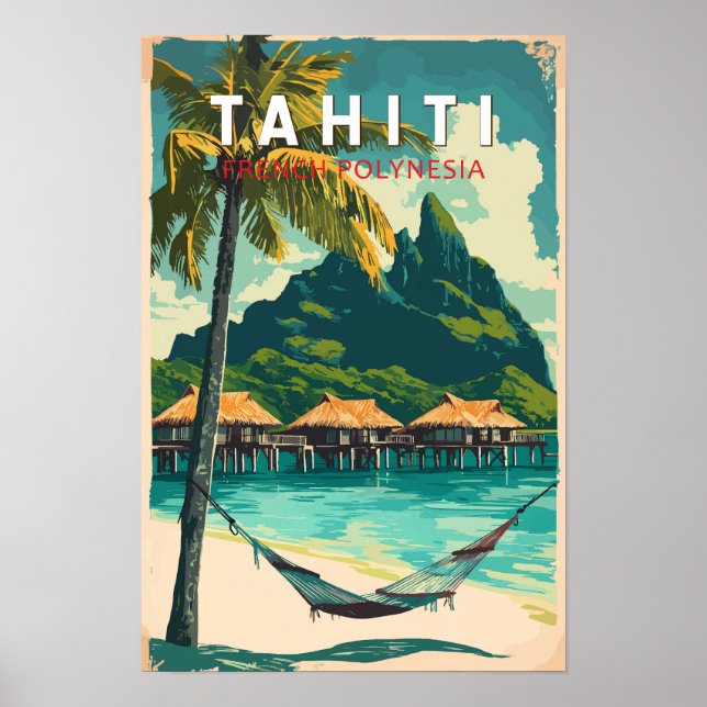 Tahiti Illustration Resa Konst Vintage Poster (Framsidan)