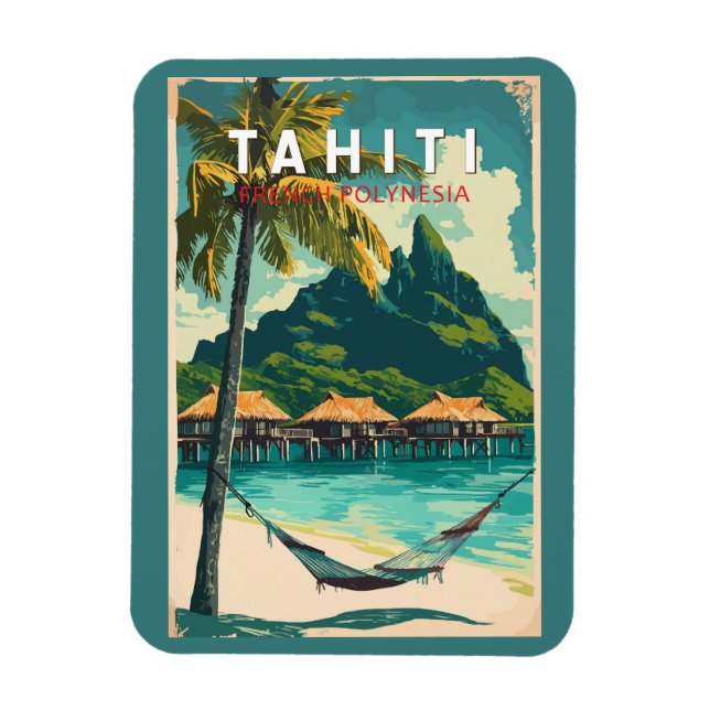 Tahiti Illustration Travel Art Vintage Magnet (Vertikal)