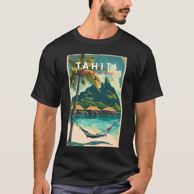 Tahiti Illustration Travel Art Vintage T Shirt (Framsida)